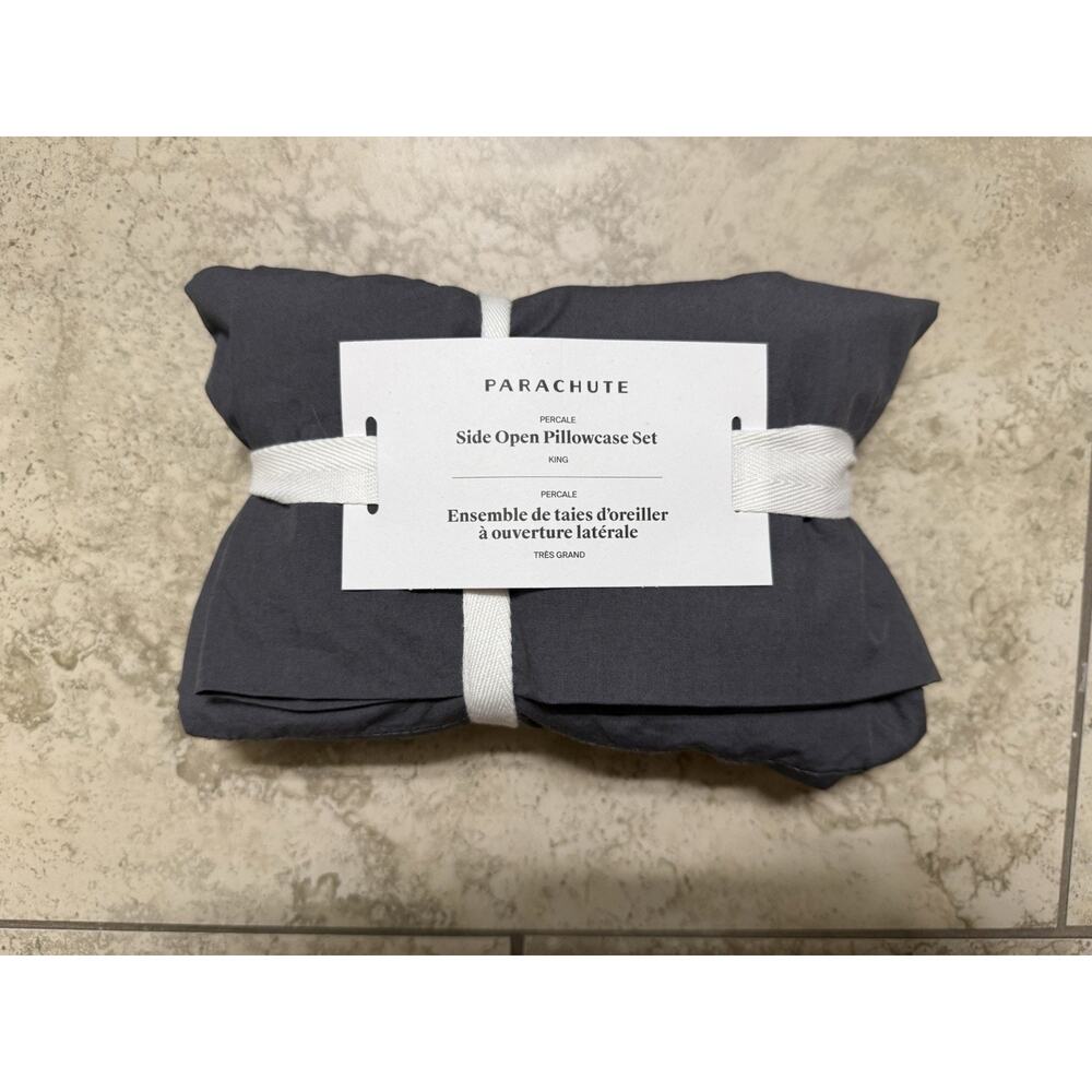 PARACHUTE SIDE OPEN PERCALE COTTON KING PILLOWCASE SET IN Gray NEW